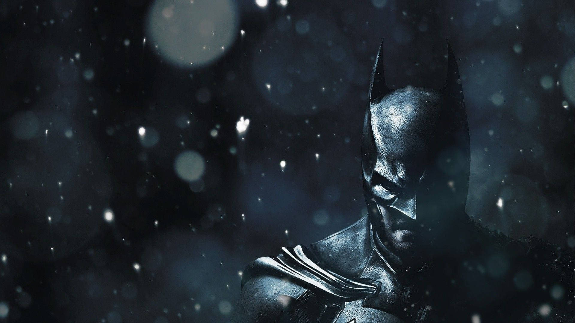 蝙蝠俠在黑暗雪夜中飄落雪花