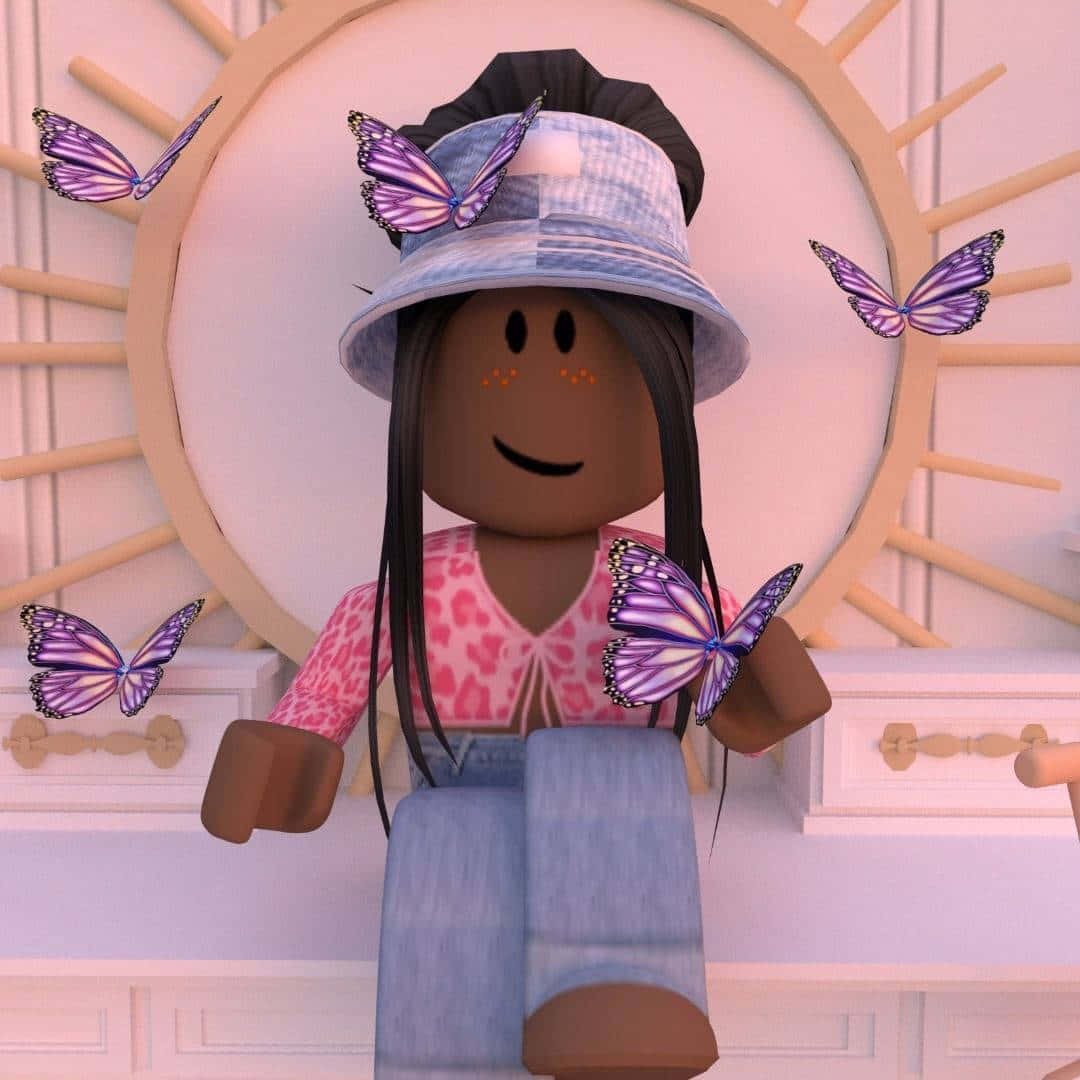 Roblox頭像在陽光房間裡與蝴蝶一起