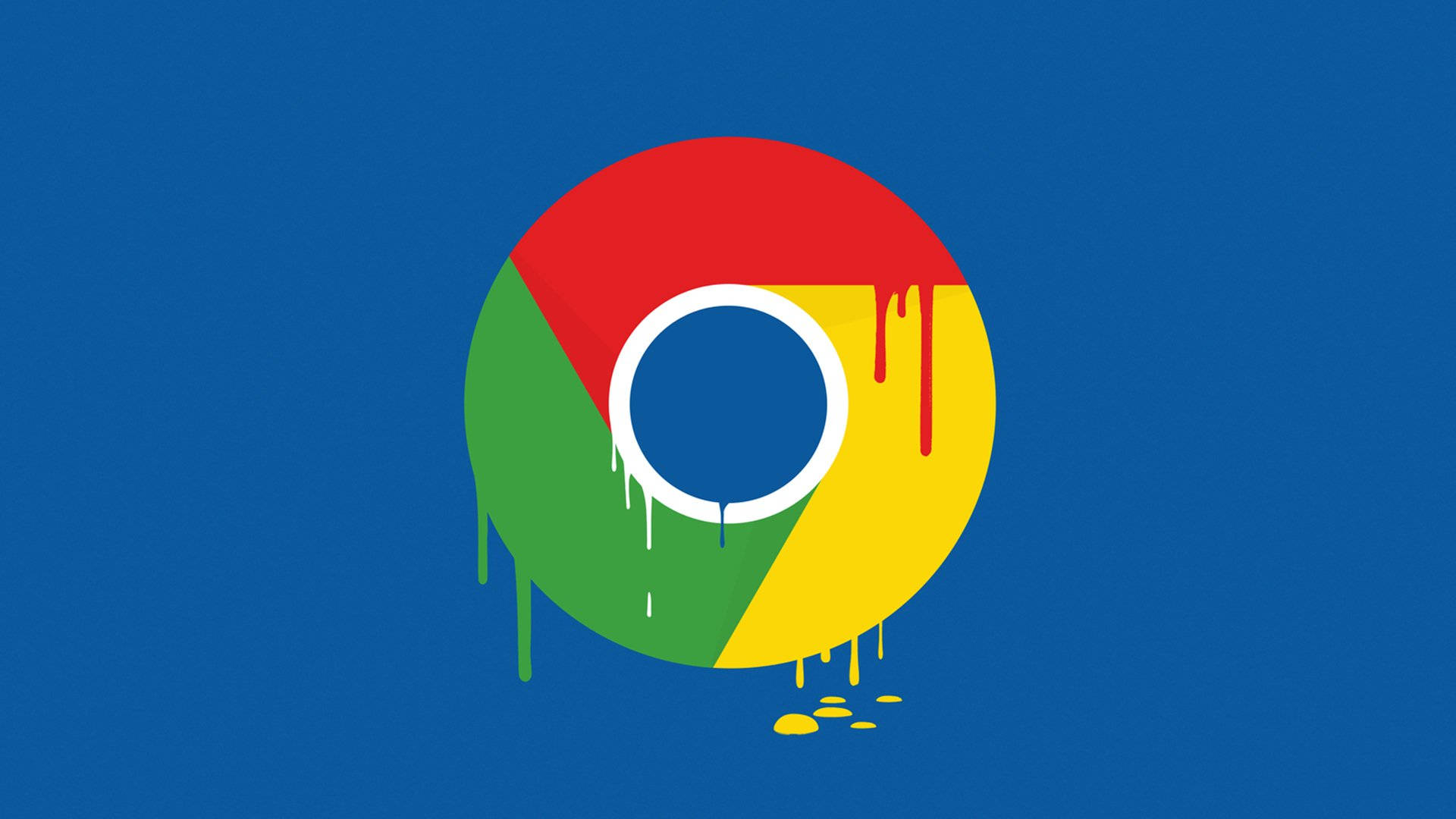 Chrome瀏覽器標誌，油漆在藍色背景上滴落。