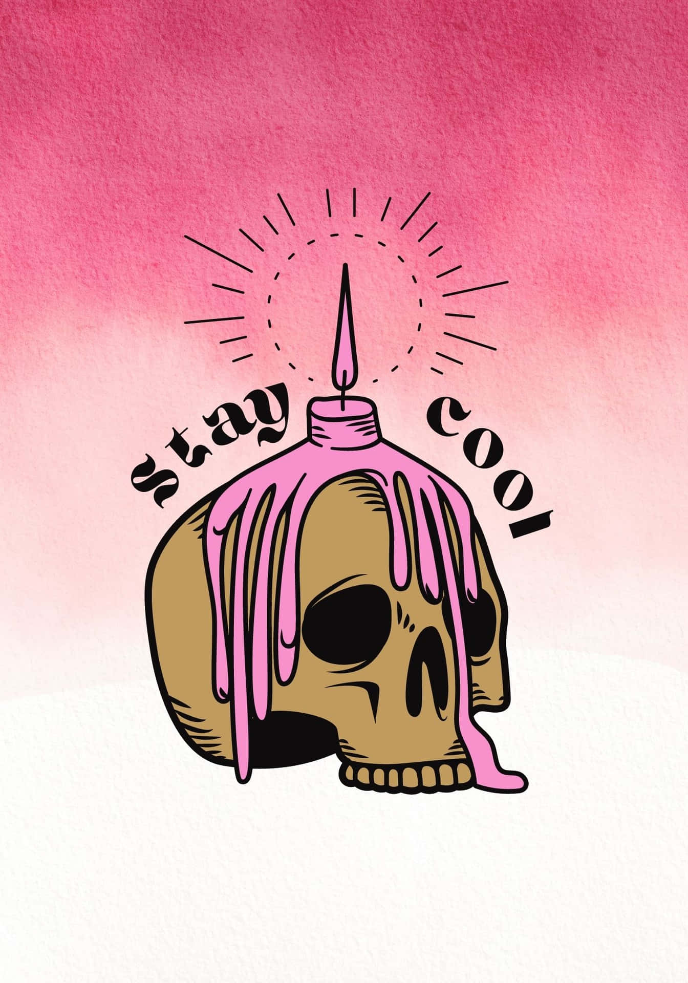 骷髏頭帶融化粉紅色蠟燭及文字 stay cool