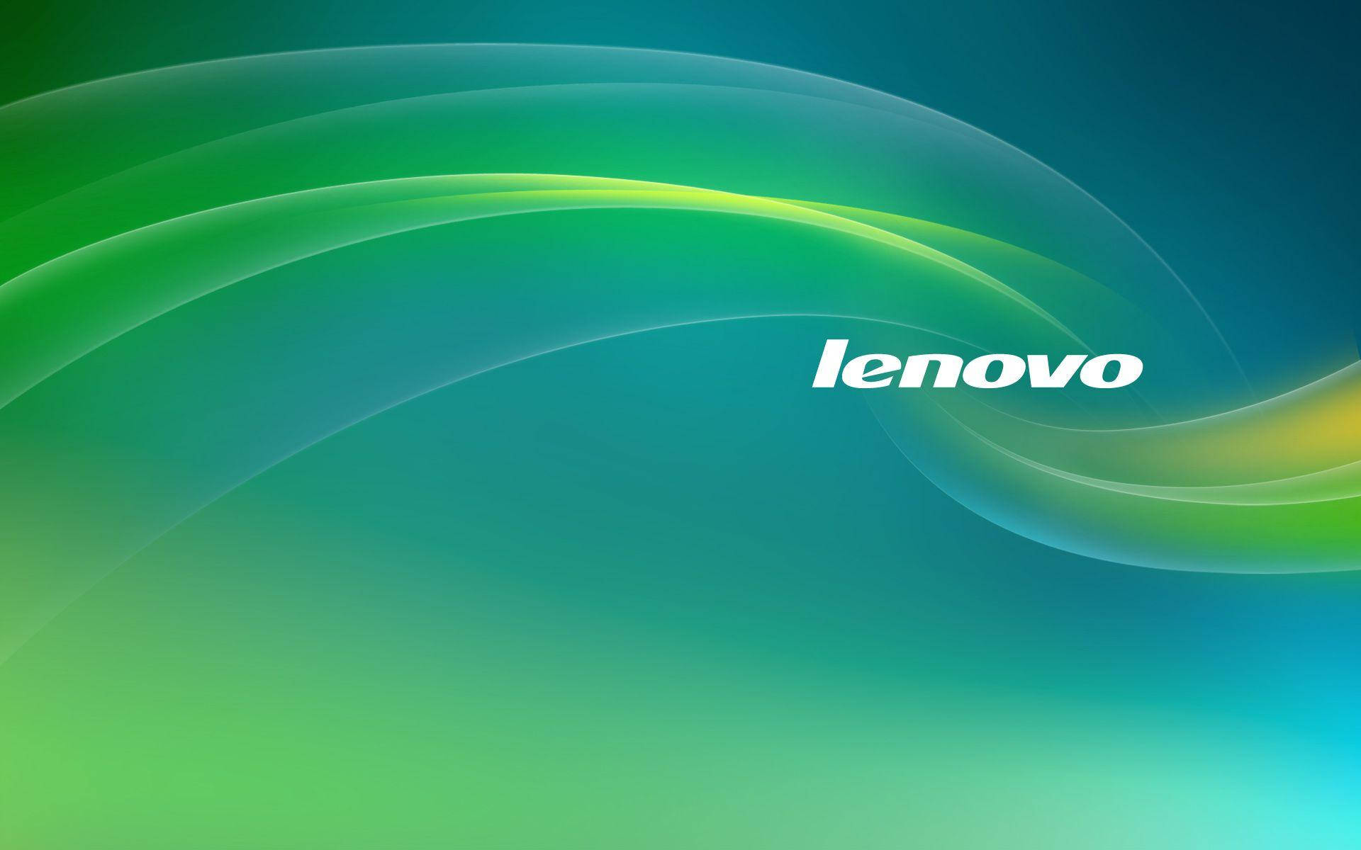 Lenovo 標誌在綠色和藍色波浪背景上