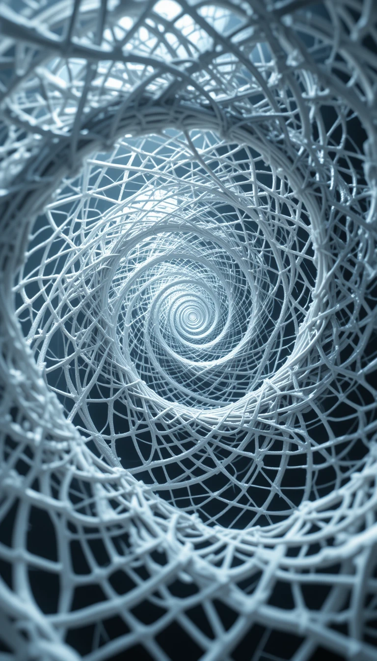 螺旋網格幻覺壁紙 壁紙 — 一個迷人的螺旋隧道，由纏繞的白線製成，在黑暗背景下退入明亮的中心。
