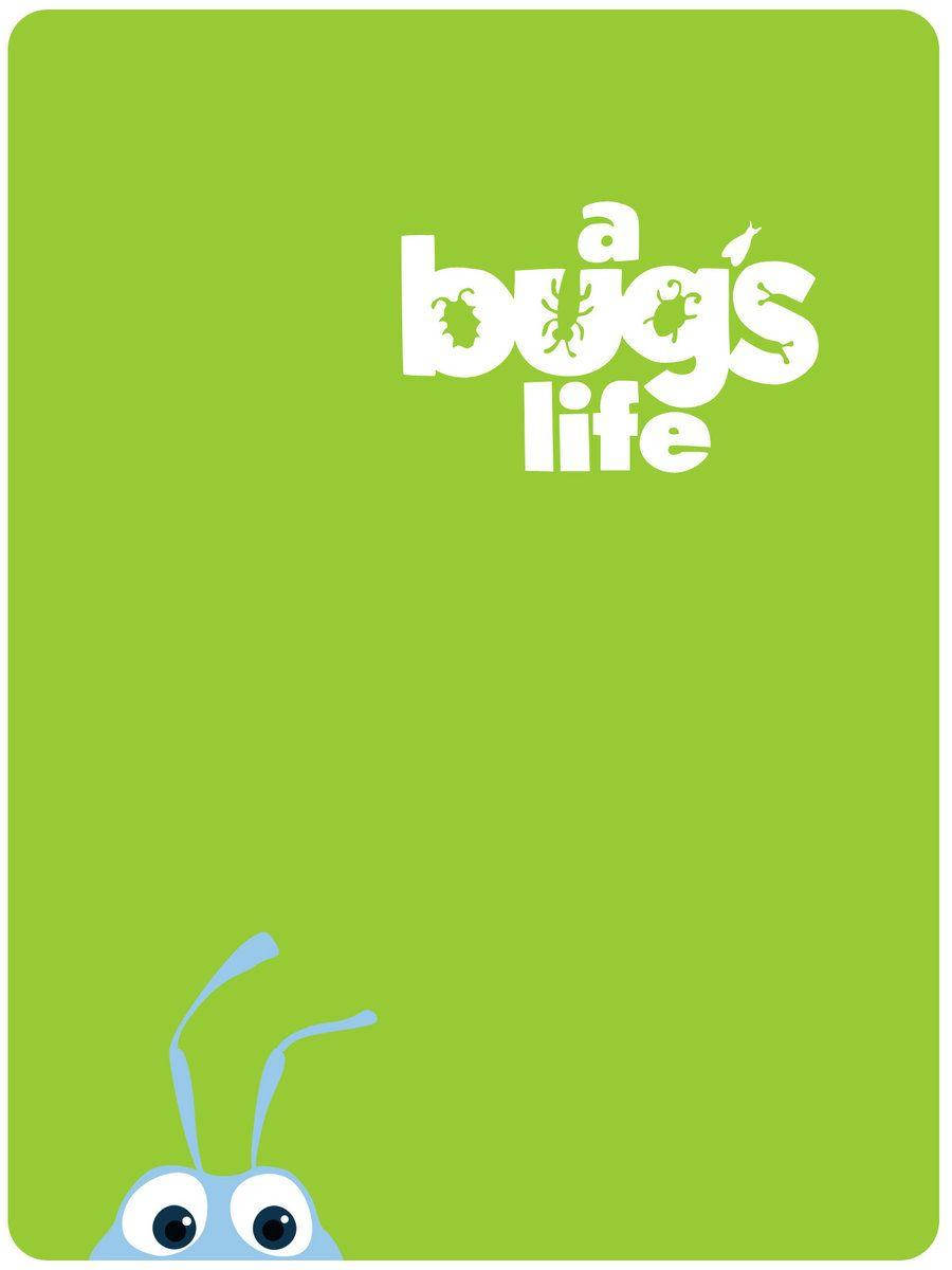 藍色卡通螞蟻從底部探出頭來，綠色背景上有白色標題「a bug's life」。
