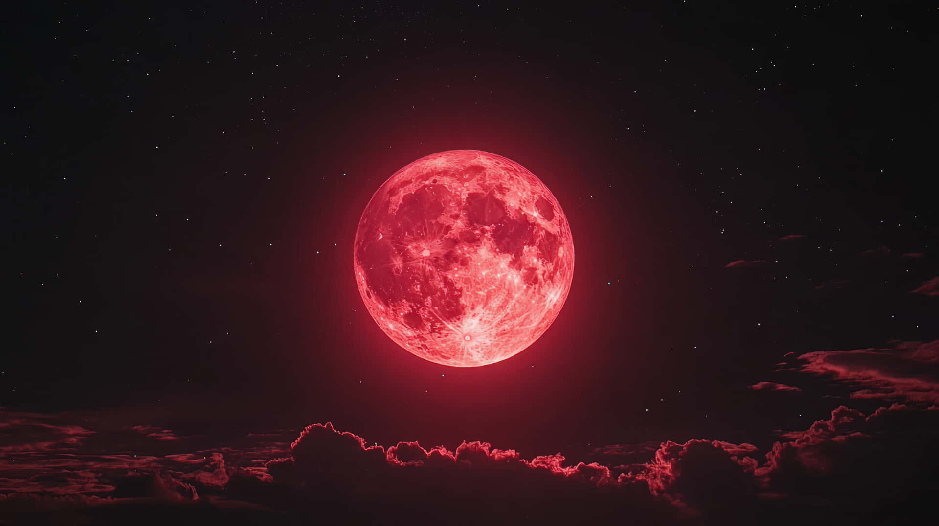 在繁星點點的夜空下，一輪巨大的紅月照耀在烏雲之上。