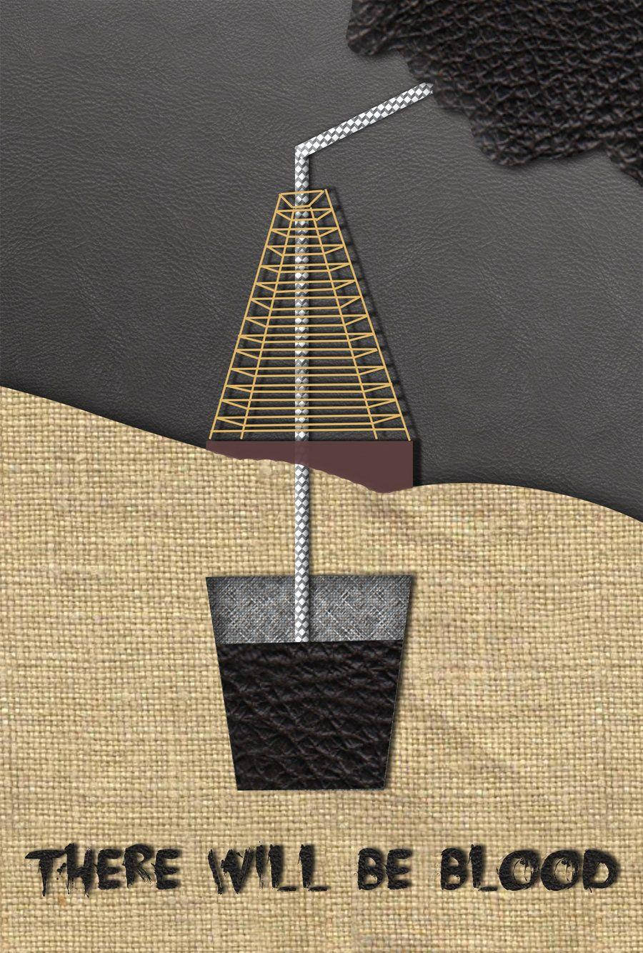 一幅圖形藝術作品，展示一個杯子中的飲管，並帶有「THERE WILL BE BLOOD」的文字。