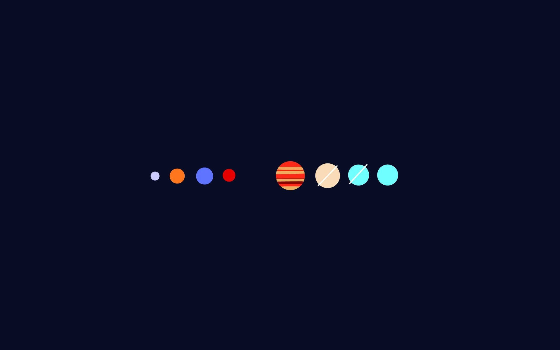 在極簡宇宙場景中，一排色彩繽紛的行星。