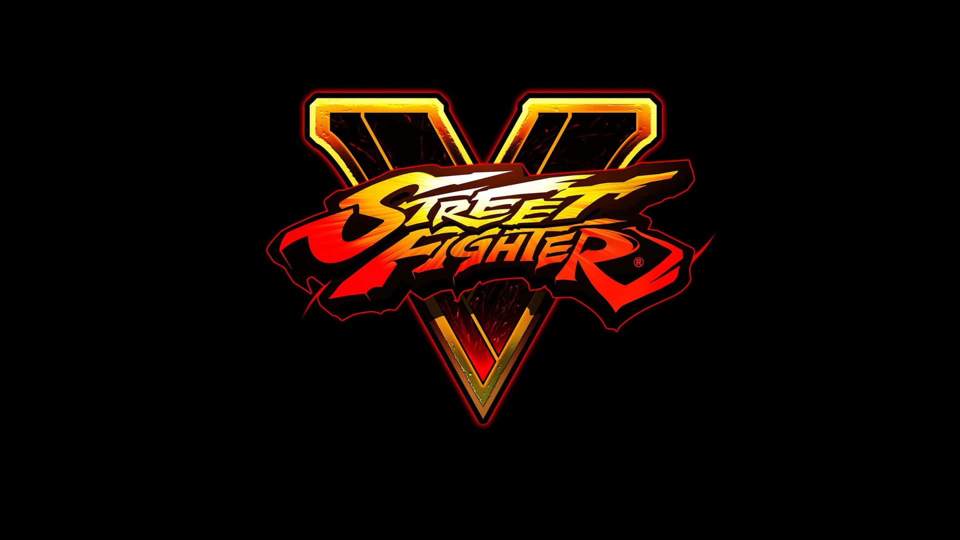 Street Fighter V 遊戲標誌，黑色背景上帶有火紅與金色文字