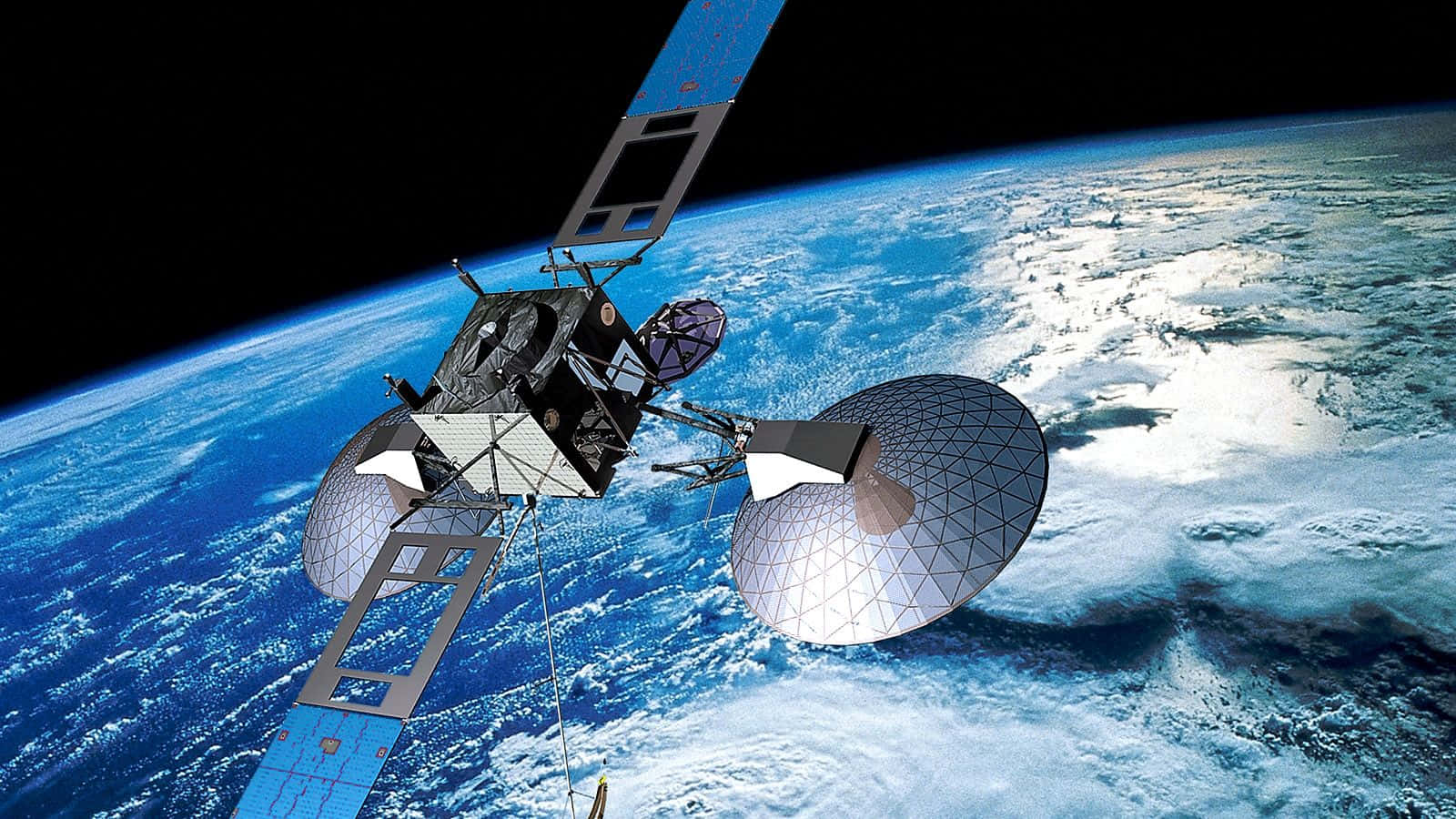 地球軌道上的衛星顯示海洋、雲層和太空