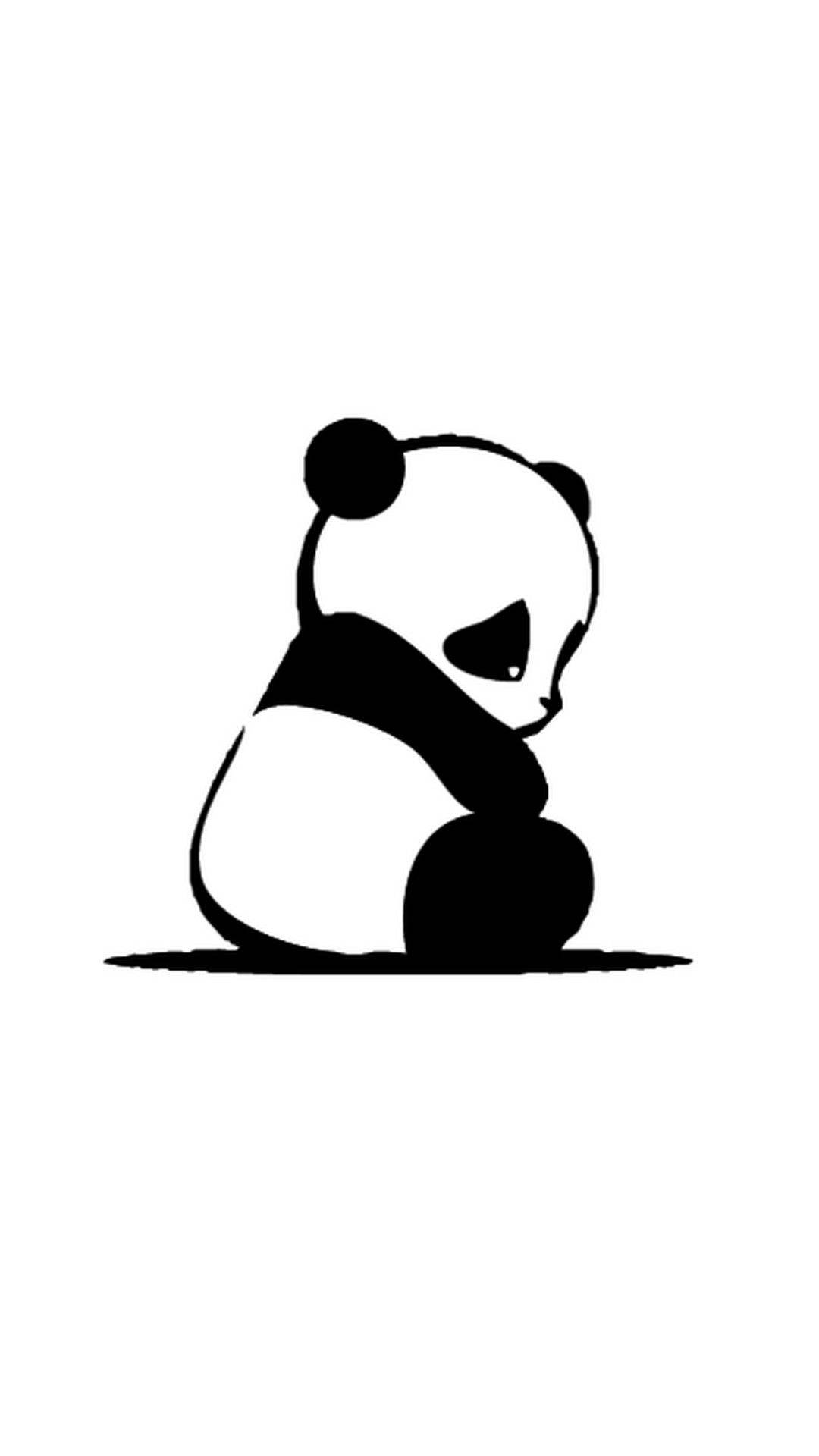 表情憂鬱的可愛貓熊 壁紙 — 一幅極簡黑白線條畫，描繪一隻坐著的熊貓低頭沉思。