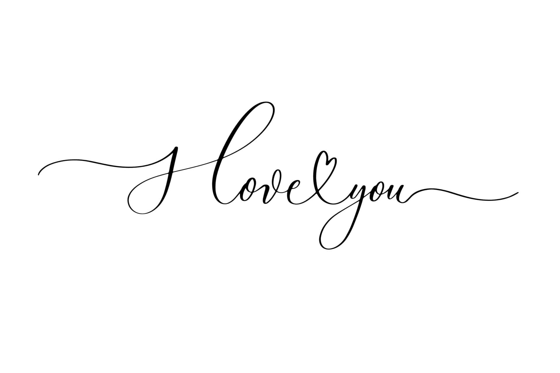 表達你的愛 壁紙 — 優雅的黑色草書寫著「I love you」，並用心形取代了「o」，置於潔淨的白色背景上。