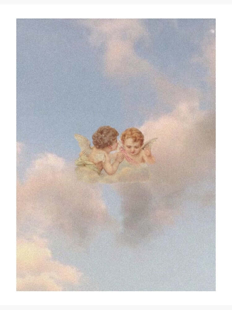 兩位帶翅膀的天使形象，漂浮在蓬鬆雲朵間，柔和天空下。
