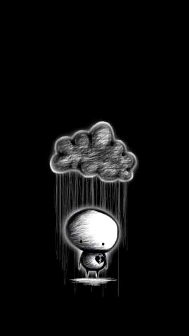 一個細小生物站在發光的雲層下，雲層正對它降雨。