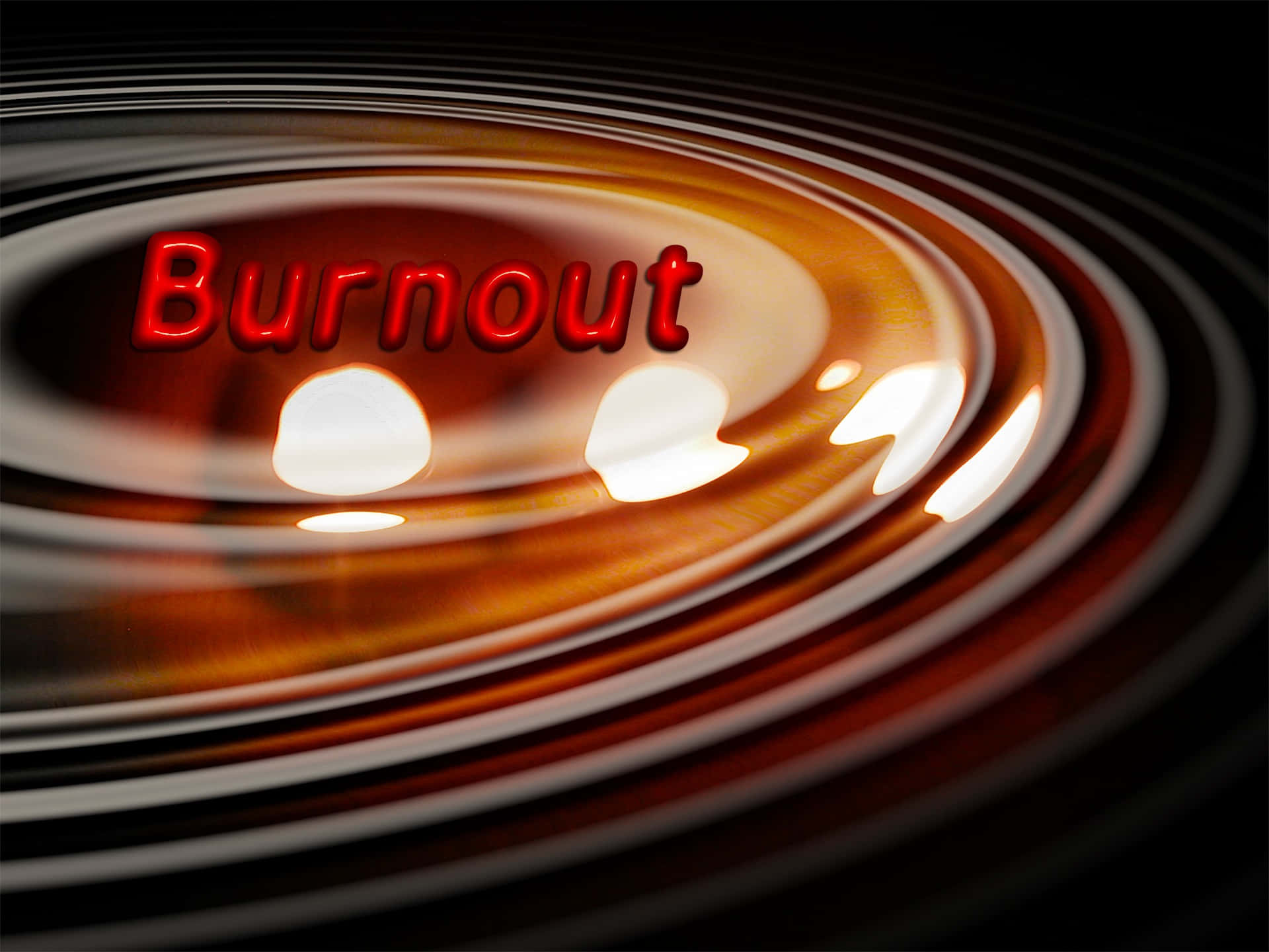 在光和深色條紋旋轉的漩渦中的紅色霓虹文字「burnout」。