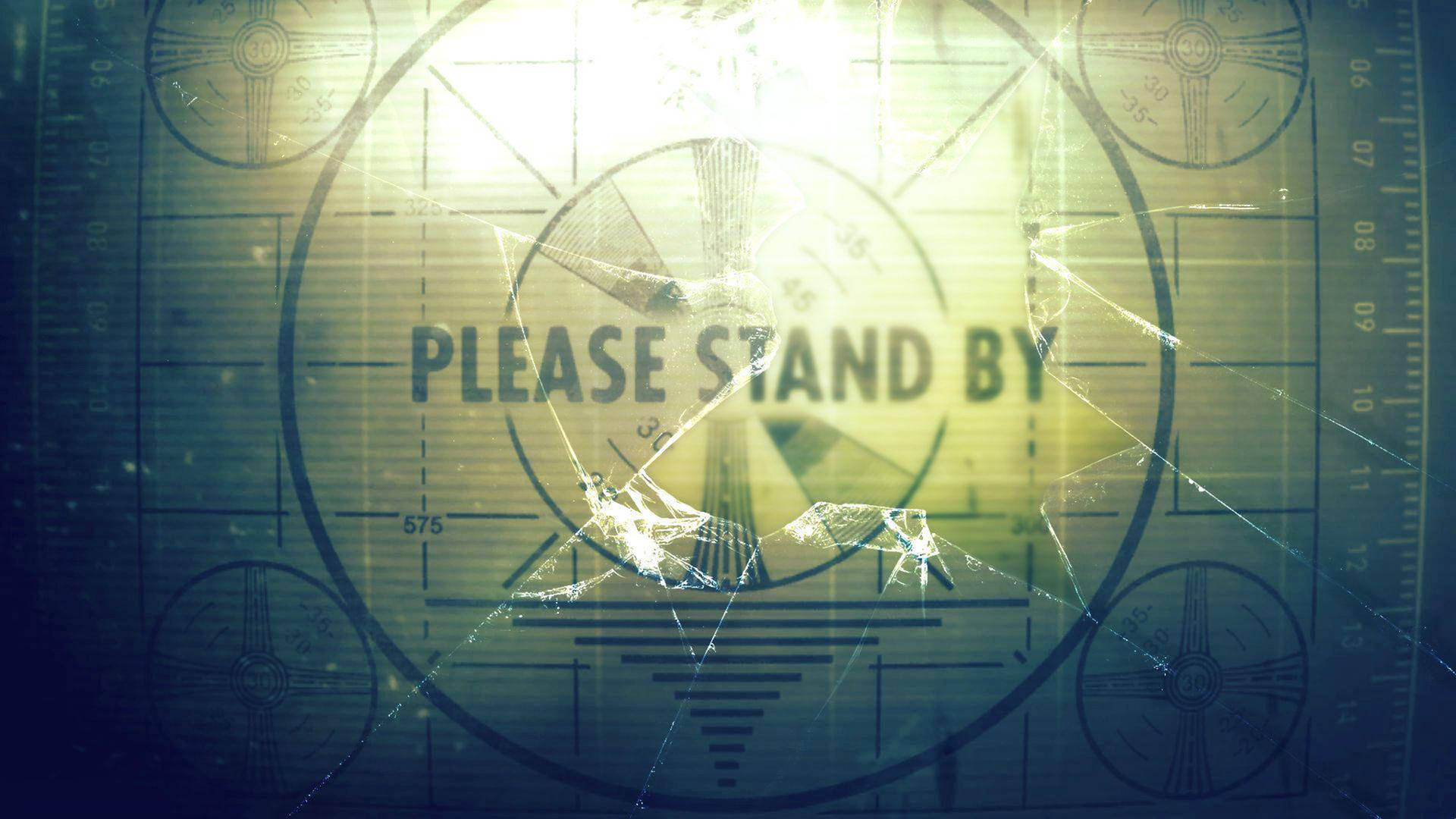 一個破裂的數碼屏幕顯示雷達界面及 'PLEASE STAND BY' 文字。