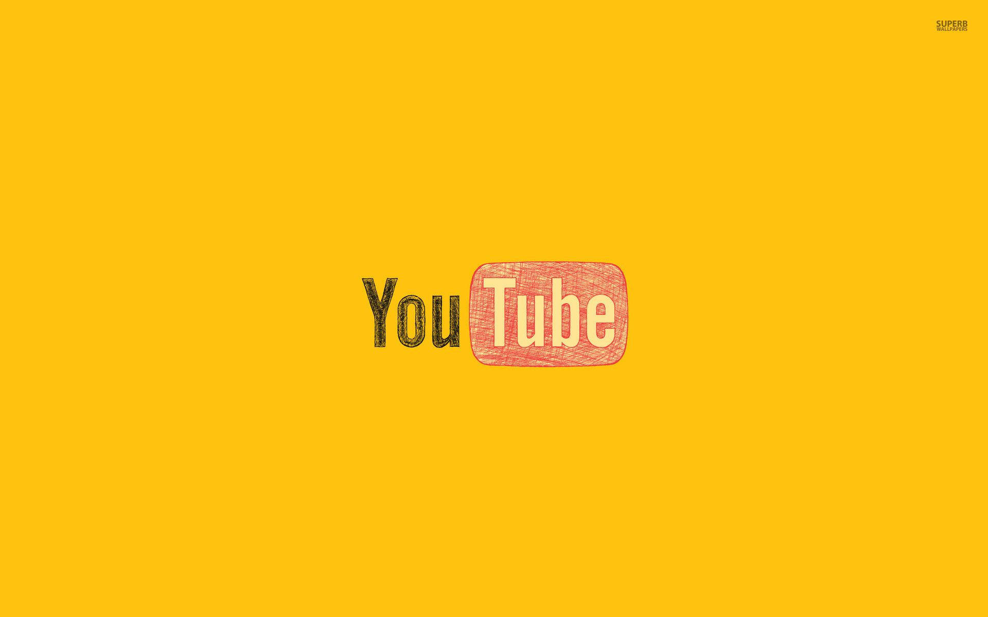 褪色YouTube標誌 壁紙 — 在純黃色背景上的紋理黑色和紅色YouTube標誌。