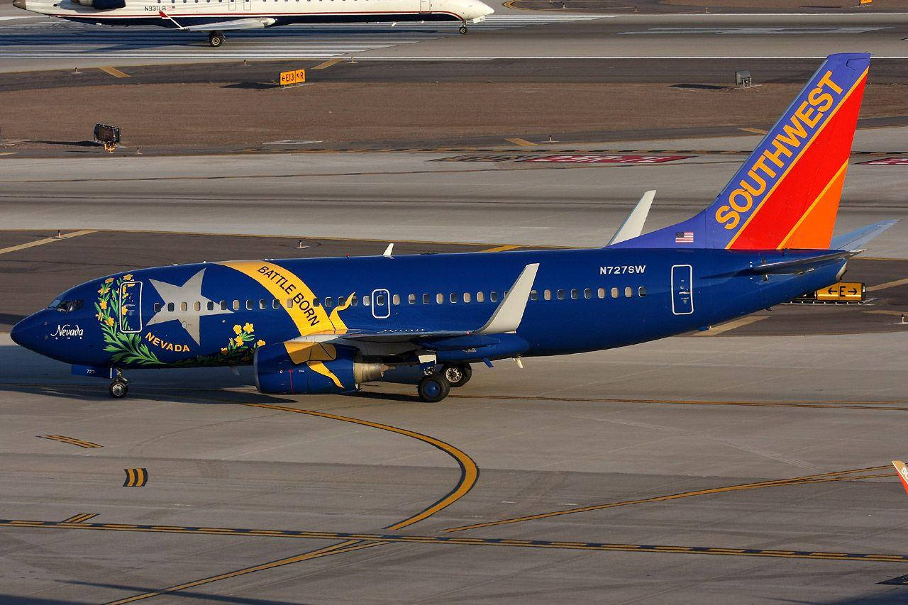 西南航空內華達戰鬥出生塗裝飛機在機場停機坪