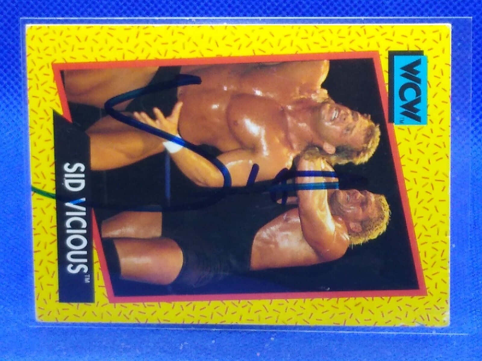 復古WCW摔角交易卡， featuring Sid Vicious 在一場比賽中。