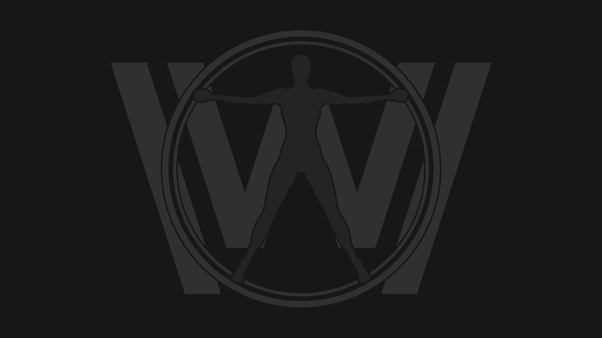 圓圈內的維特魯威人剪影，深色背景上有大型W字母