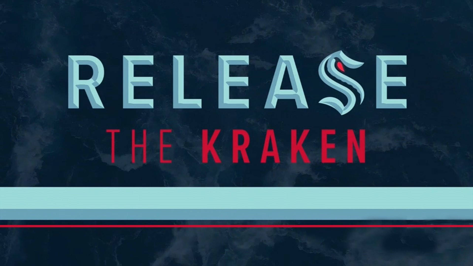 以海洋為主題的 release the kraken 文字圖形，搭配大膽的色彩點綴。