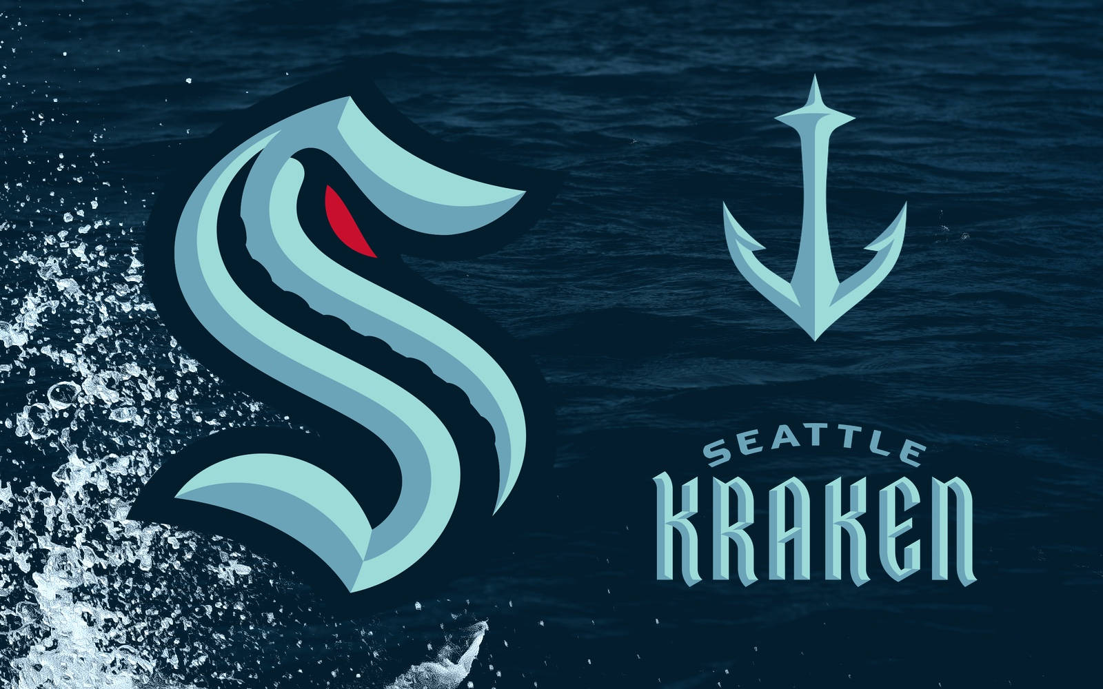 Seattle Kraken 標誌，海怪和錨在黑暗的海洋背景上