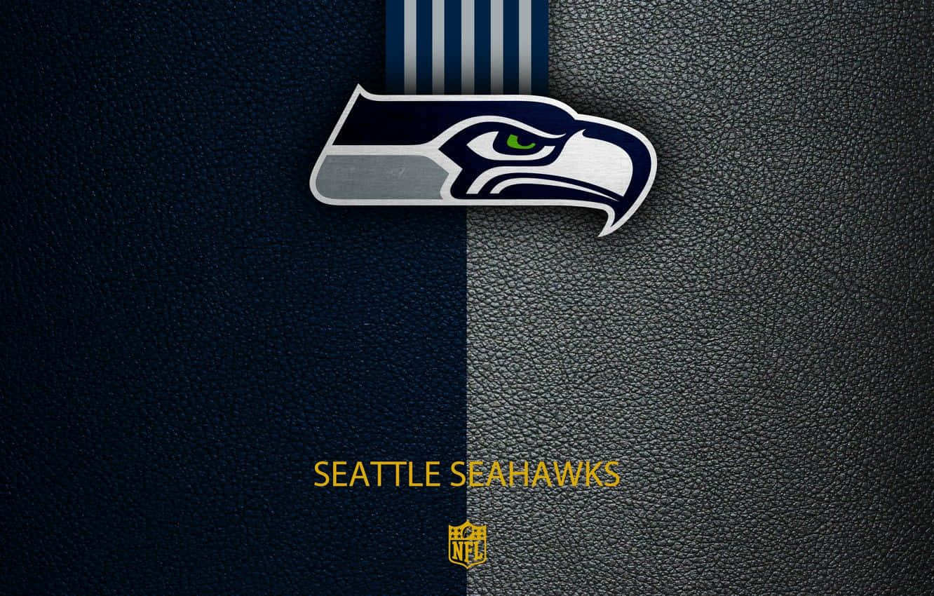 西雅圖海鷹隊標誌在紋理皮革背景上，附有球隊名稱和NFL徽章。 — 海鷹隊 壁紙