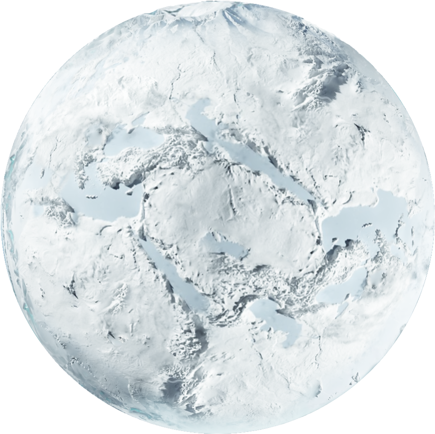 覆蓋雪的星球紋理 壁紙 — 一顆被白色冰雪覆蓋的冰凍星球，在柔和光線下可見陸地與裂縫。