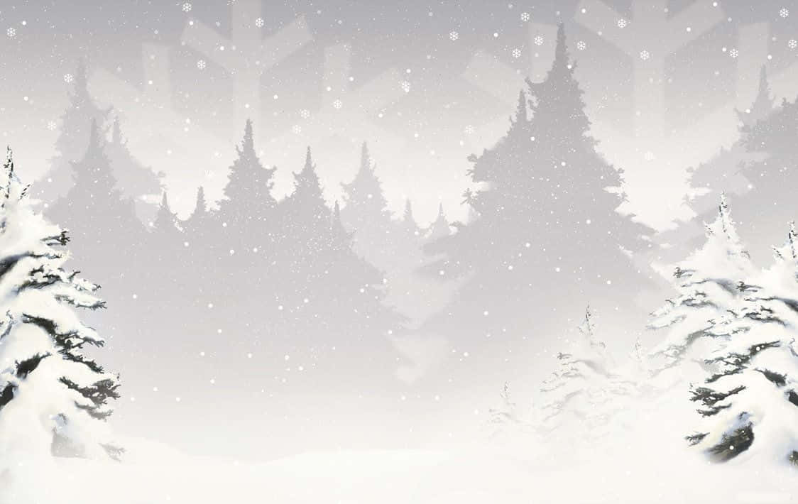 白雪覆蓋的常青樹，在安靜的冬日森林中飄雪。