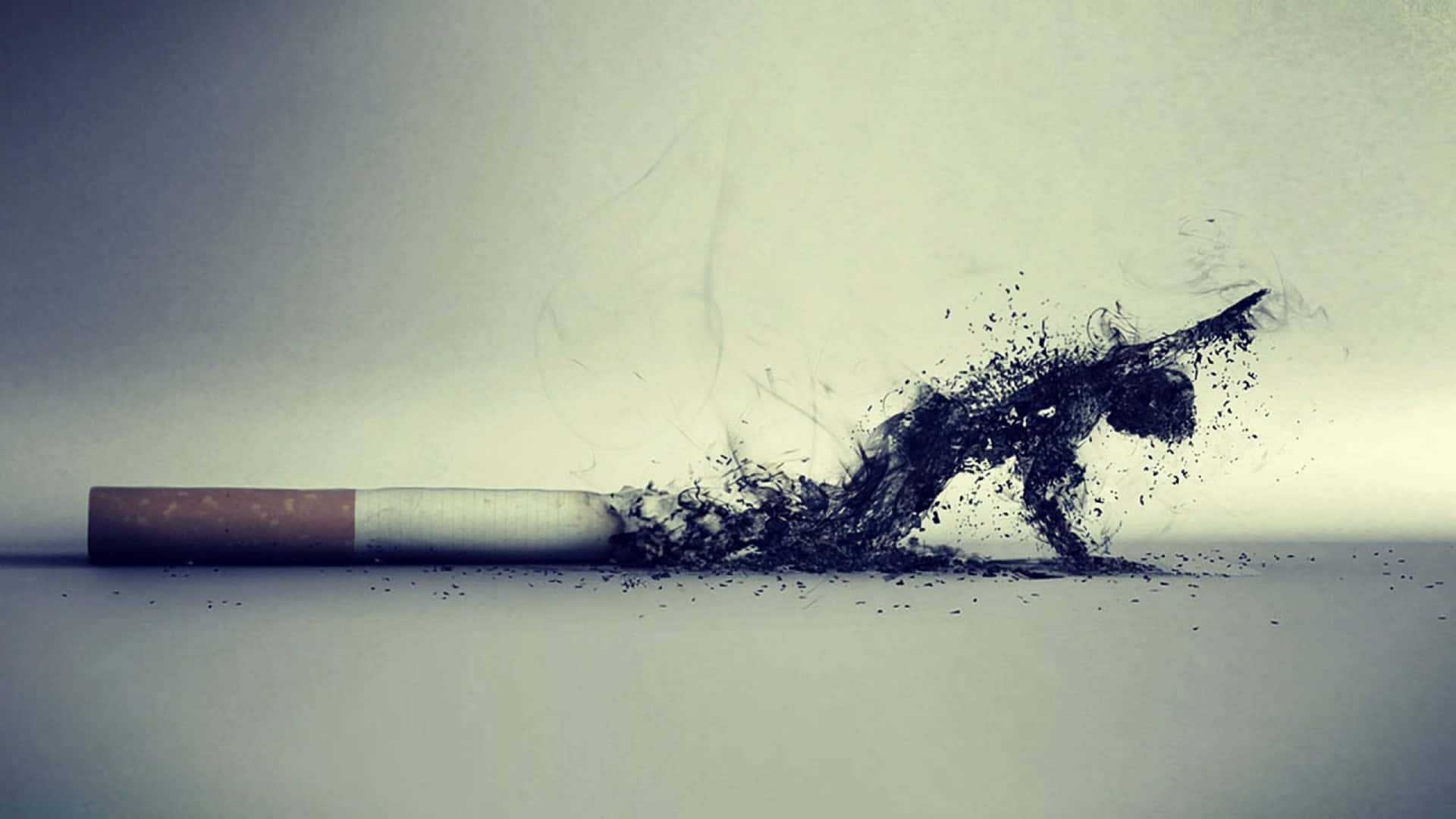 香煙的煙霧在灰色背景上形成一個正在消散的人形輪廓。