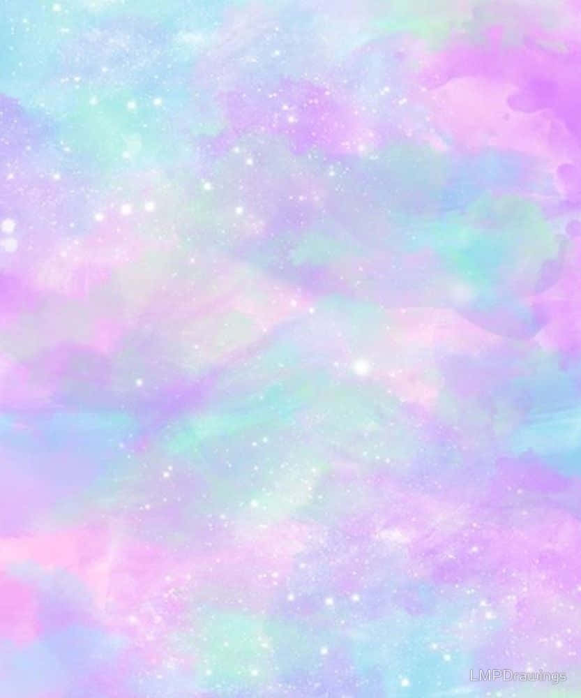 視覺饗宴：探索可愛粉彩星系的色彩 壁紙 — 夢幻水彩星系，以粉紅、藍色和藍綠色調旋轉，點綴閃爍星星。