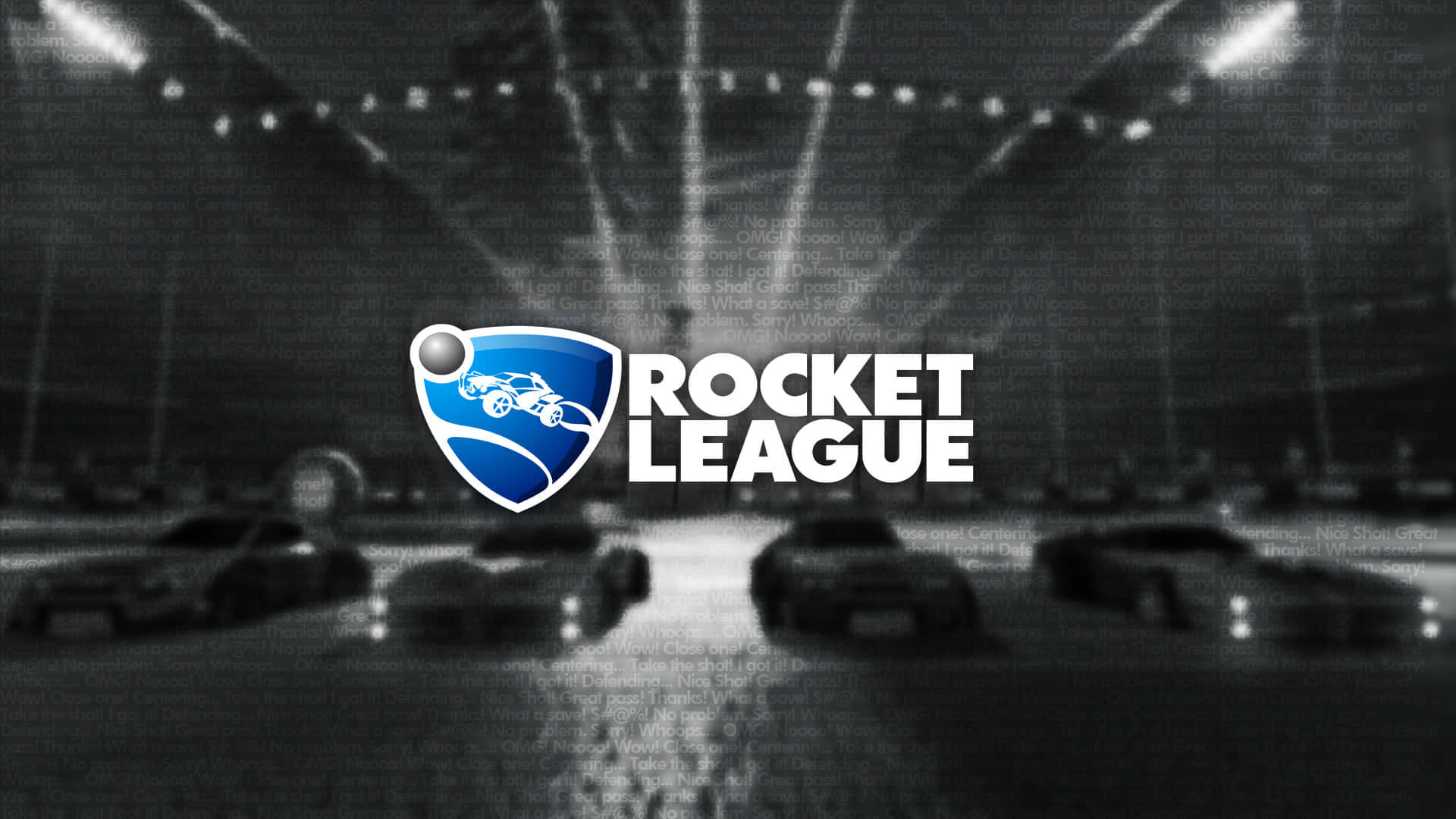 親身感受火箭聯賽的極致對決！ 壁紙 — Rocket League 的黑白宣傳圖片，展示賽車和球在發光的體育場內。