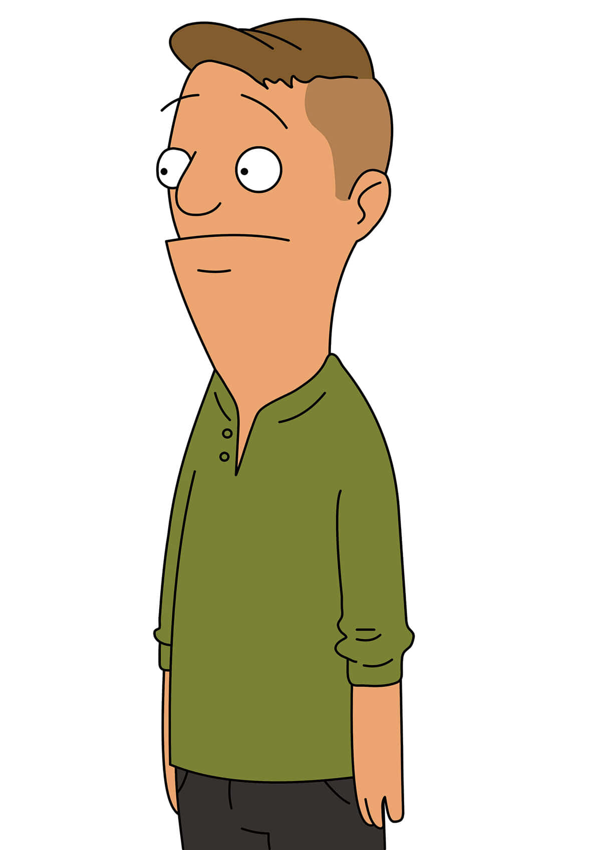 角色 Roy Bob's Burgers 背景 壁紙 — 一個卡通男人穿著綠色亨利衫，側面站立，表情空白，眼睛睜大。