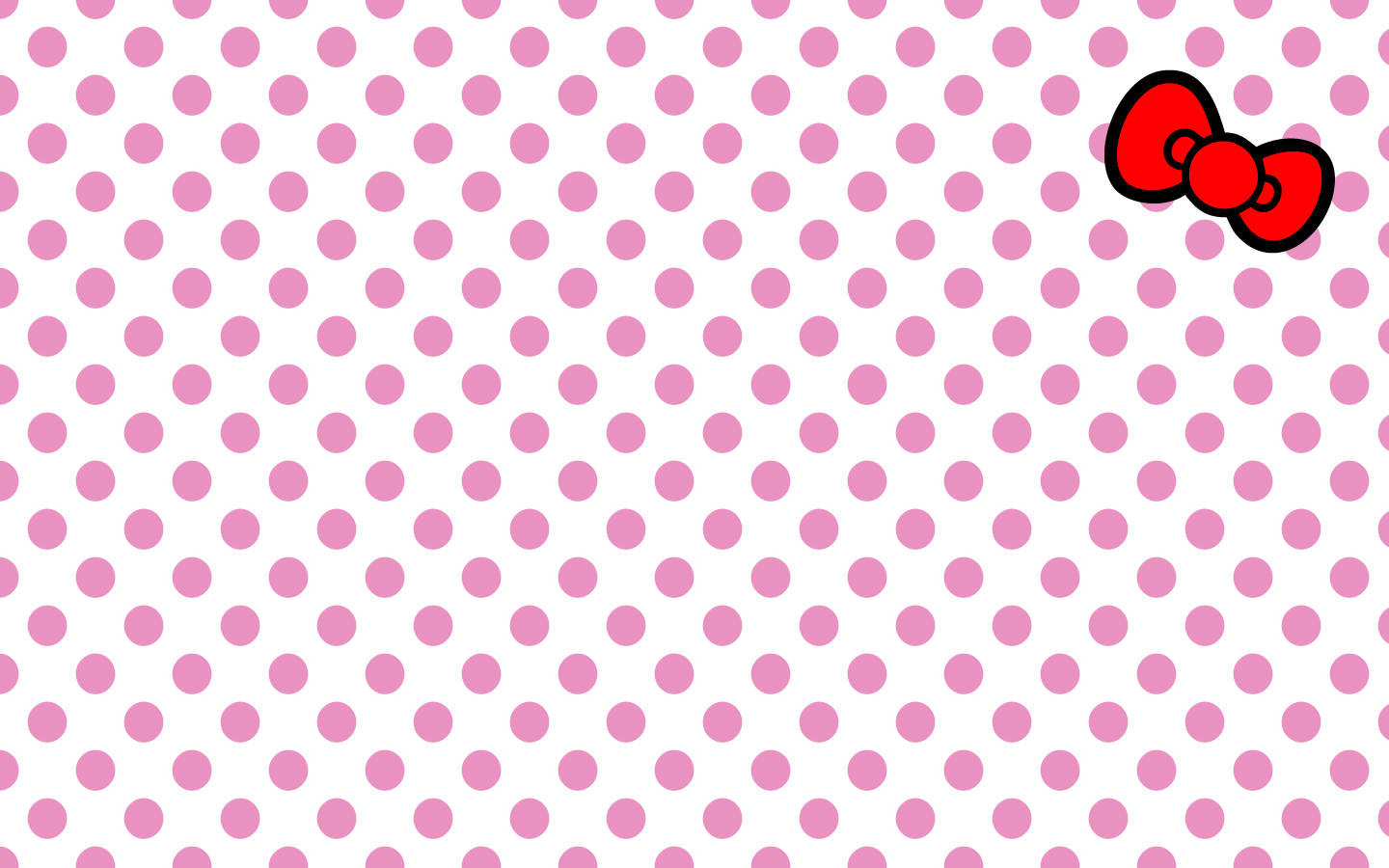 角落有紅色蝴蝶結的粉紅圓點背景。 — Hello kitty 美學 GIF 壁紙