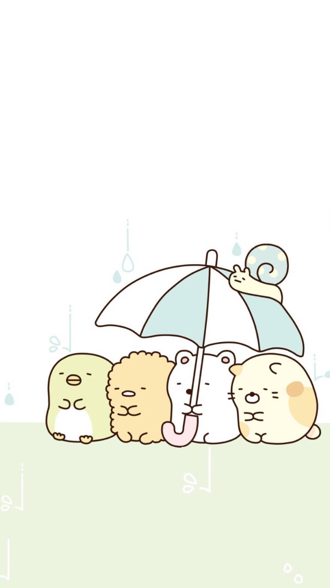 四隻可愛動物在雨中共享一把傘。
