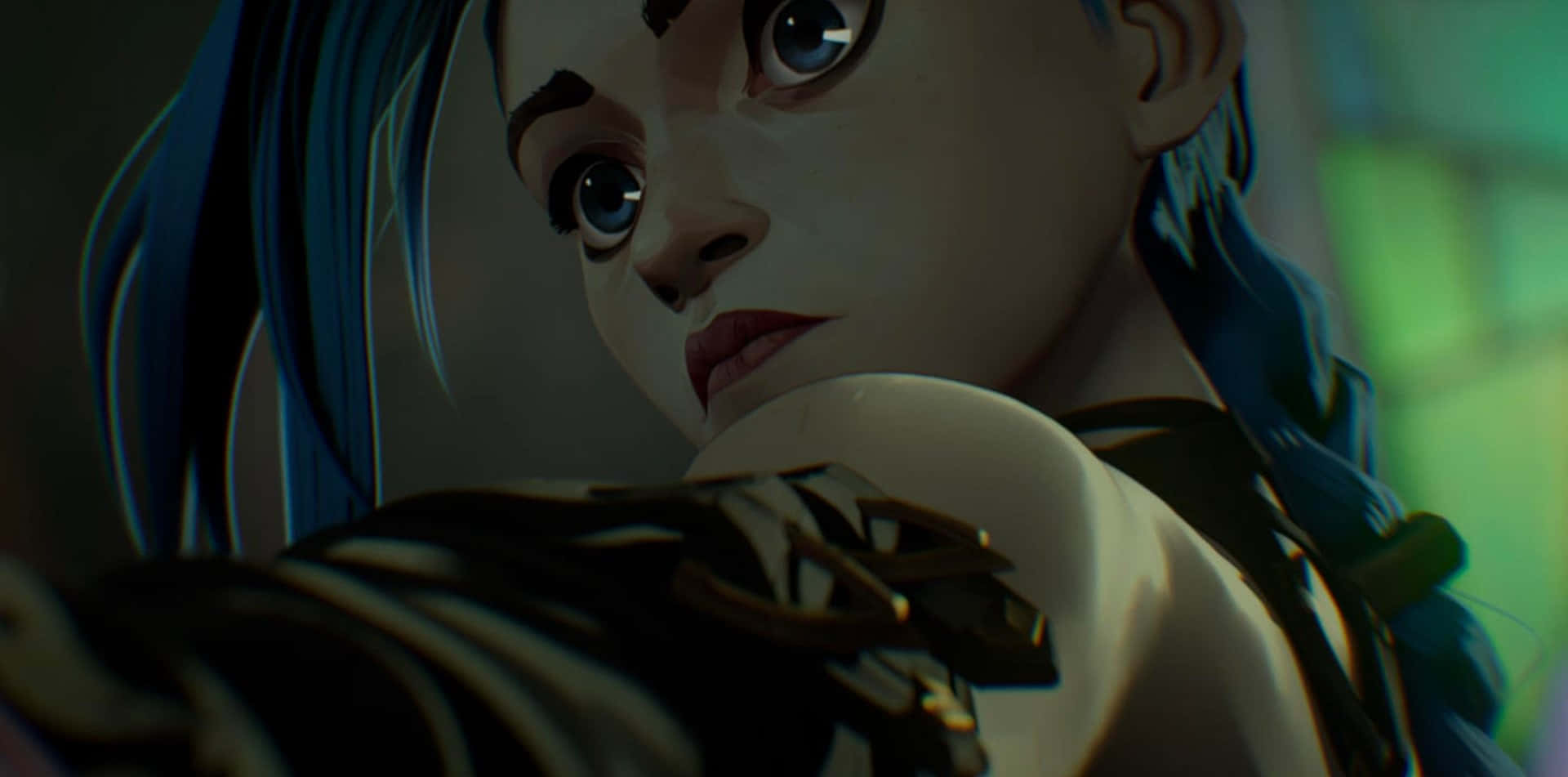 解放想像力，踏入魔法世界 壁紙 — 藍髮動漫少女的特寫，大眼睛，表情嚴肅，身穿華麗盔甲。