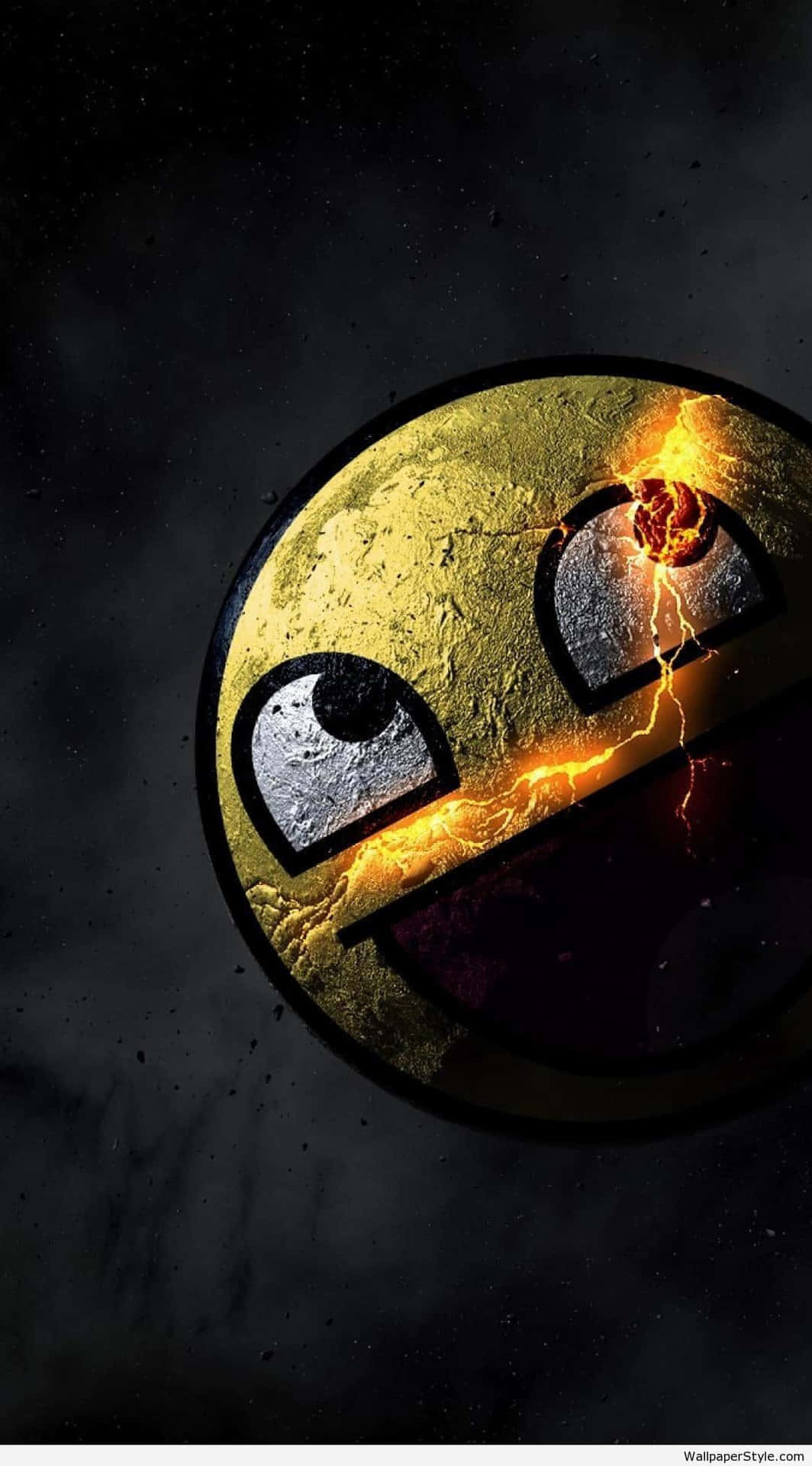 金色 Pac-Man 裂開的臉孔和閃電眼睛在太空中