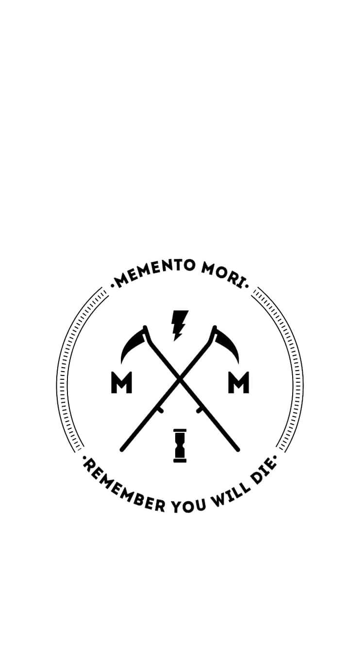 帶有交叉鐮刀和沙漏的圓形黑白Memento Mori符號。