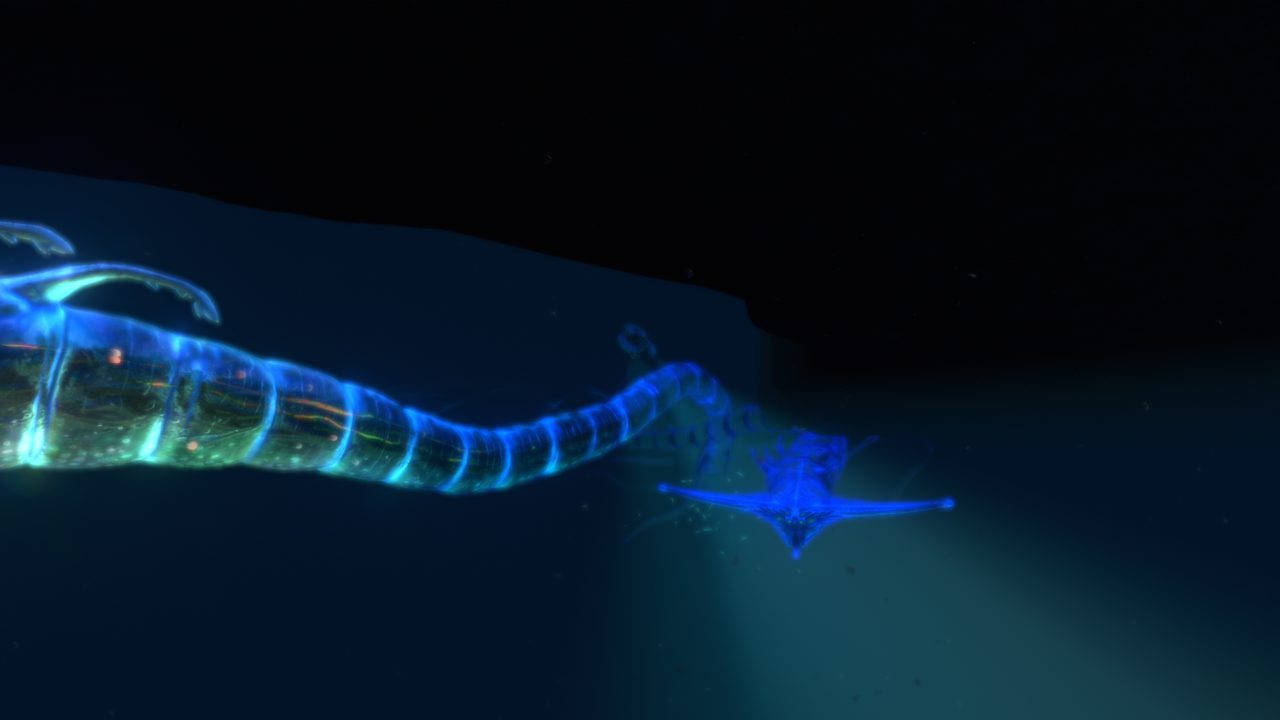 在黑暗海洋深處發光的生物發光海洋生物