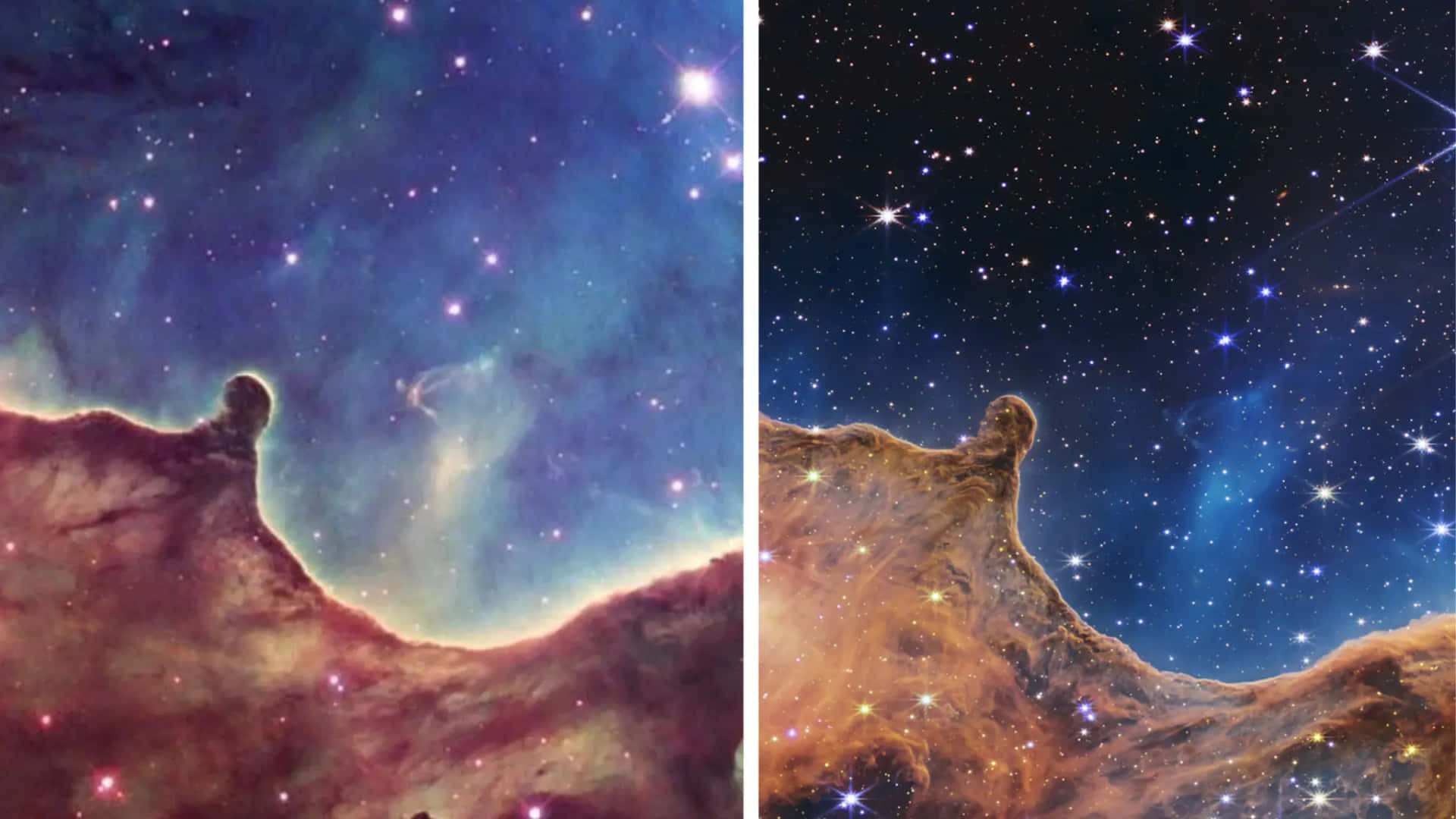 一個星空下發光星雲和宇宙脊的分裂視圖。