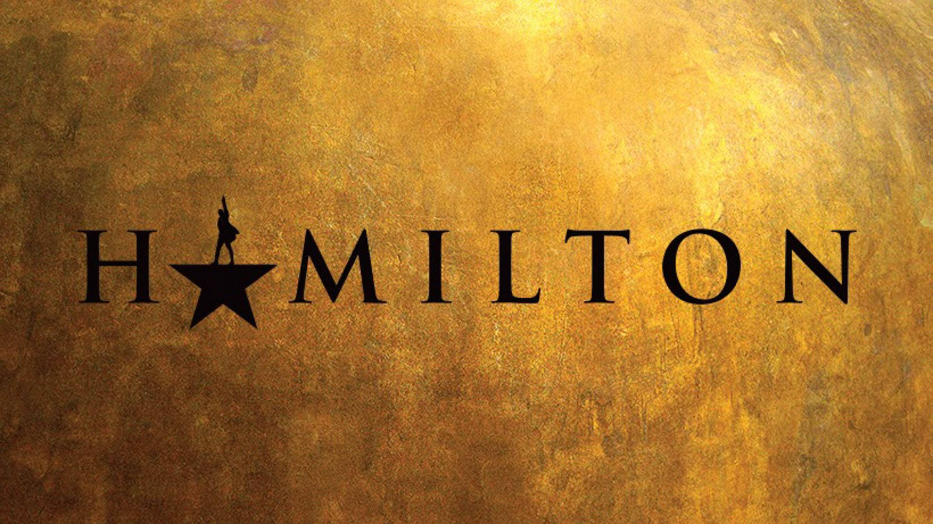 Hamilton 標誌，星星上有人影剪影，背景為紋理金色。