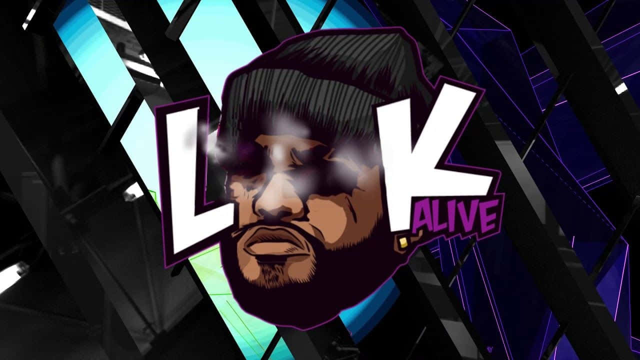 說唱歌手 Joyner Lucas 演出 壁紙 — 一個風格化的數碼藝術肖像，描繪一位戴著冷帽、留鬍鬚的男子，帶有煙霧效果，背景為幾何霓虹燈光。