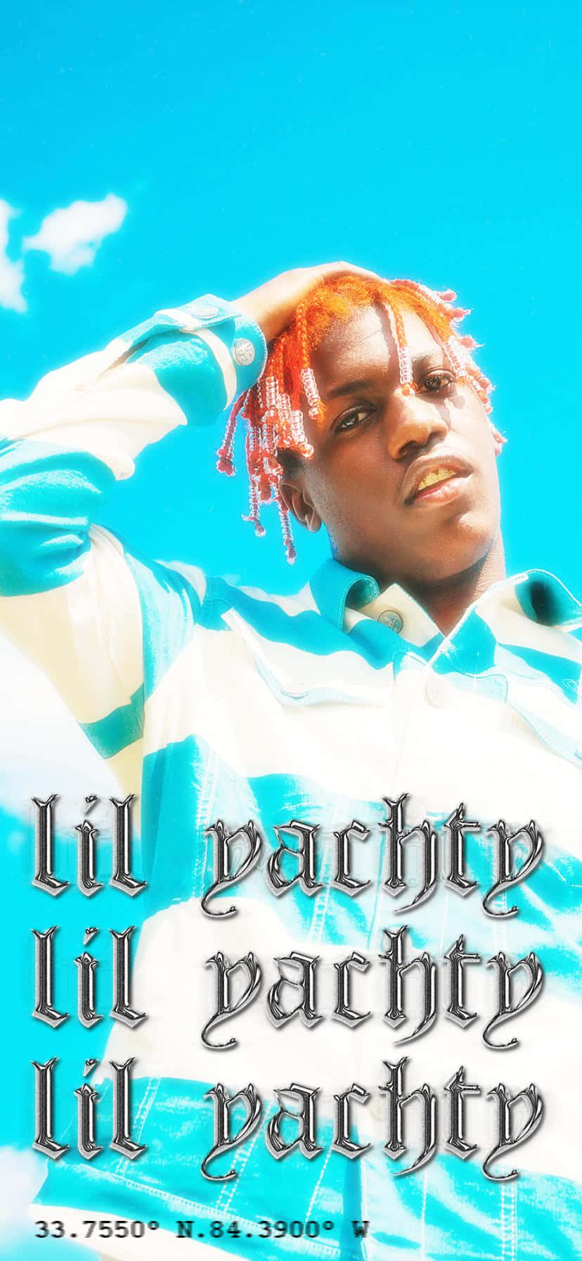 Lil Yachty 的肖像，紅色辮子，背景是明亮的藍天。