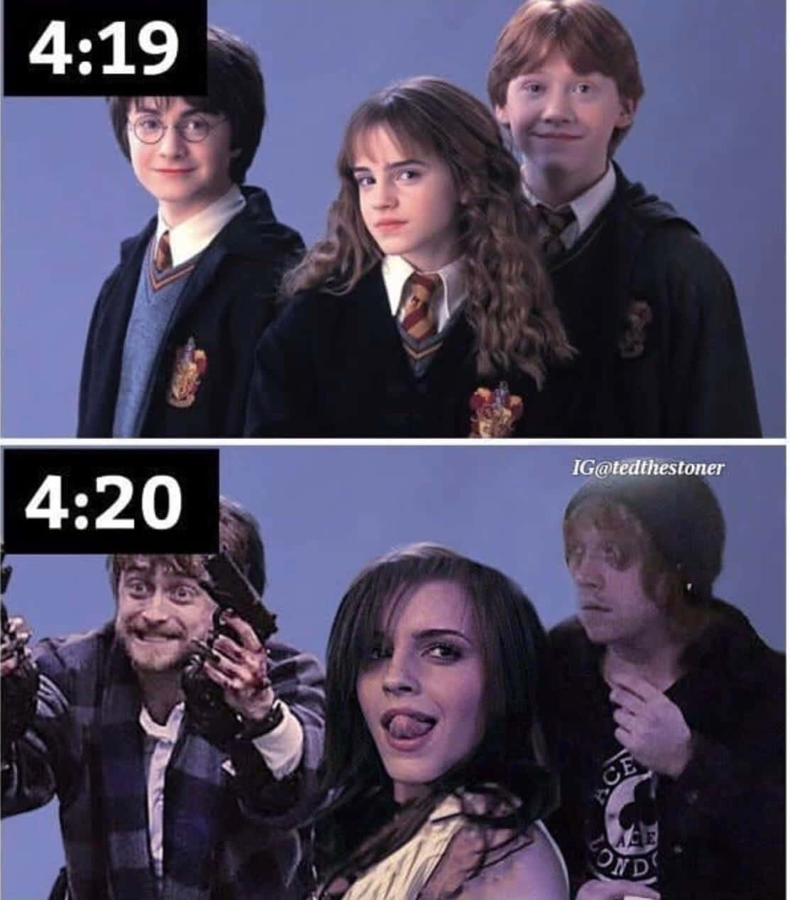 哈利波特三人組從學生轉變為4:20武裝混亂。