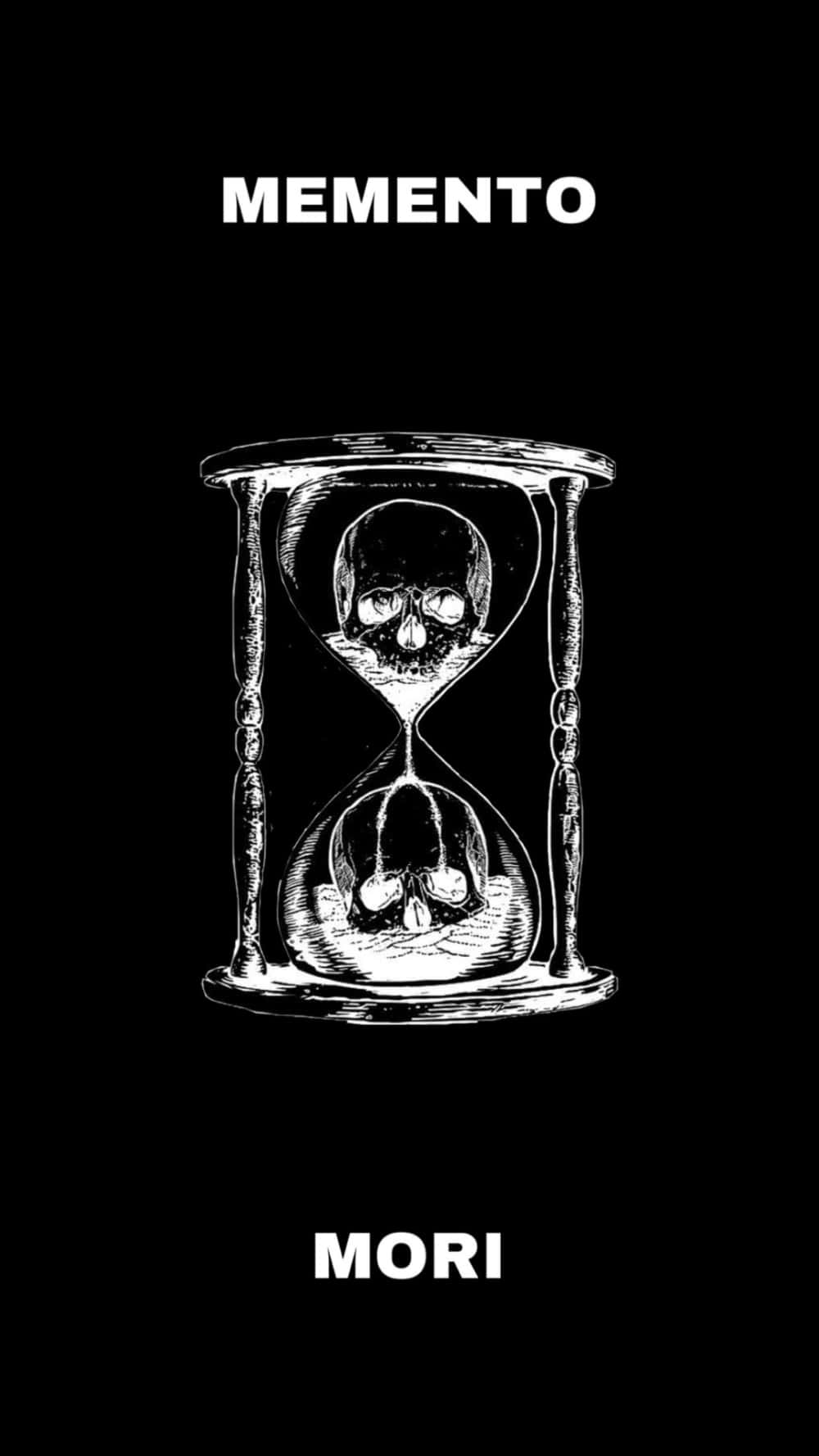 沙漏帶有頭骨和文字 memento mori，黑色背景