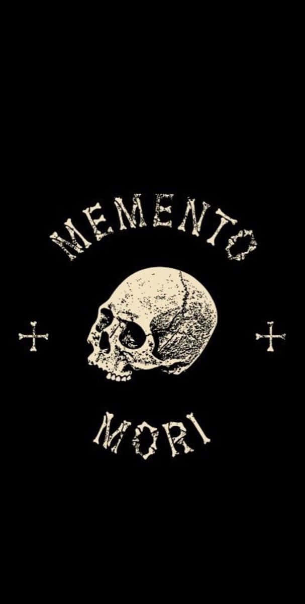 黑色背景上的 Memento mori 頭骨與十字架。