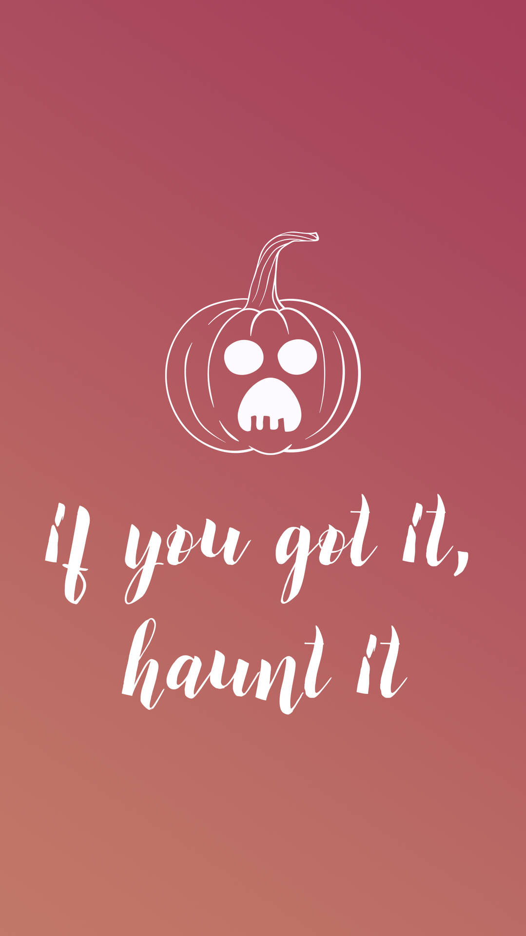 恐怖南瓜，上面寫著 if you got it haunt it，背景是粉紅色漸變。