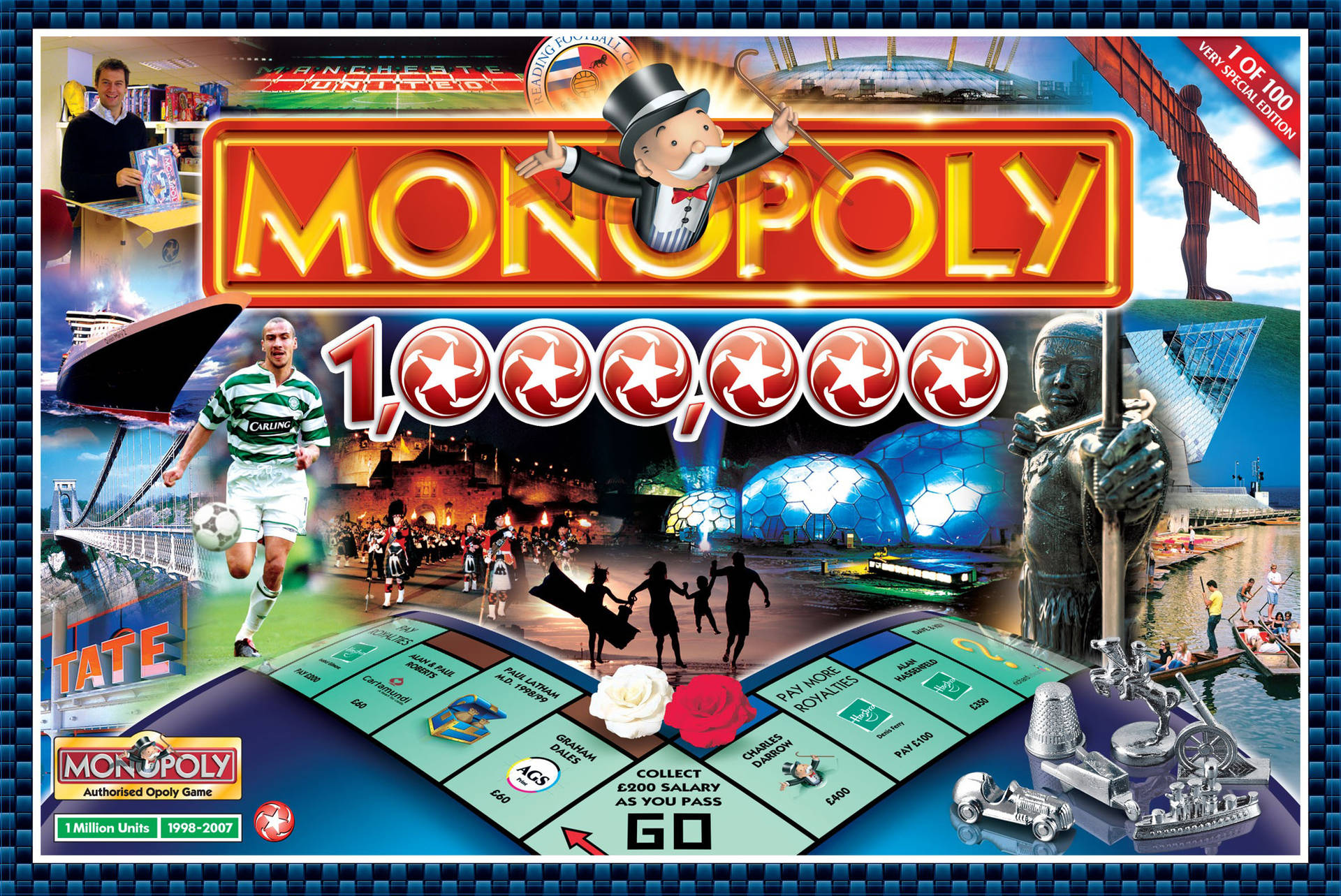 Monopoly棋盤遊戲慶祝100萬套，包含英國地標和Mr Monopoly。