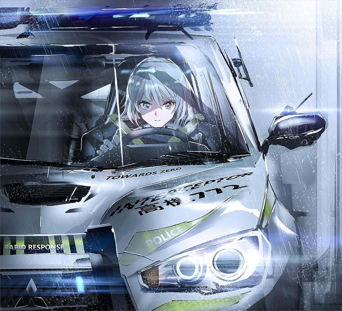 警車內女孩坐在司機位 壁紙