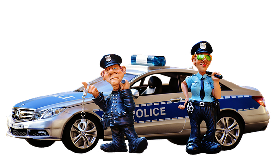 警車與人偶展示 壁紙