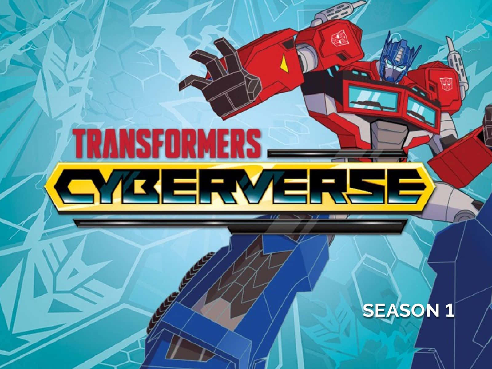 Transformers Cyberverse 第1季標題卡，包含 Optimus Prime 和一個藍色機械人。