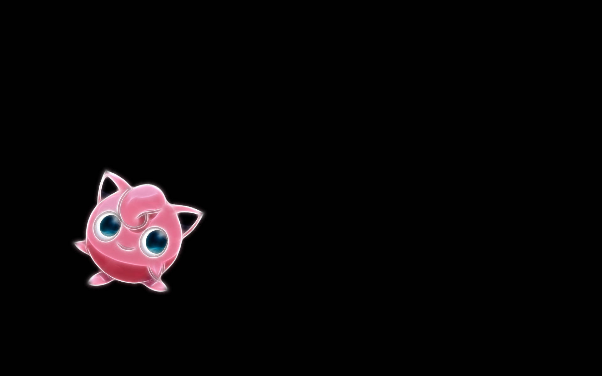 粉紅色Jigglypuff有大藍色眼睛漂浮喺黑色背景